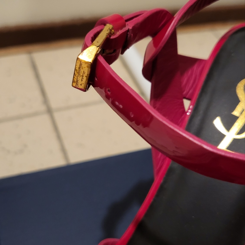 Authentic Saint Laurent Tribute Sandals in Fuchsia - Picture 6 of 11